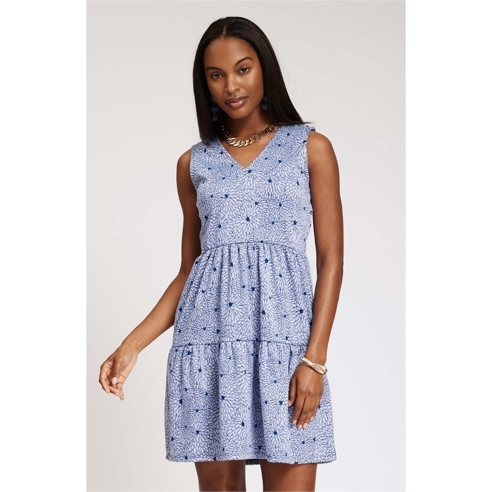 Tyler Boe Nora Jacuard Blue Floral Tiered Dress Sz S